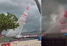 Árbol de Navidad de 56 metros de altura mata a obrero que lo instalaba | VIDEO