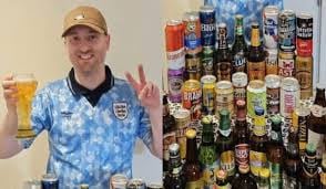El inglés Gus Hully es un hincha del fútbol y también de las cervezas de todo el planeta.