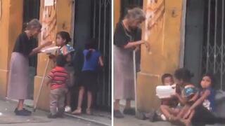 Abuelita busca comida en la calle y da de comer a sus nietos (VIDEO)