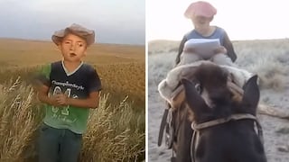 Niño de 7 años sube a cerro con caballo todos los días por sus clases virtuales | VIDEO