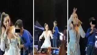 Niño se roba el show de Danna Paola al extraviarse en pleno concierto | VIDEO 