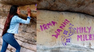 Jovencita daña pinturas rupestres y sube fotos a sus redes sociales en Áncash