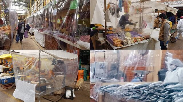 Pasco: Comerciantes de Yanacancha forran sus puestos con plástico para atender y evitar contagios | FOTOS