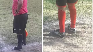 Árbitro termina el partido con medias porque prestó zapatillas a un adolescente