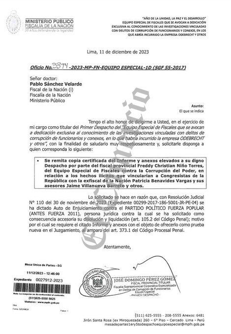 Solicitud del fiscal José Domingo Pérez. (Foto: Ministerio Público)