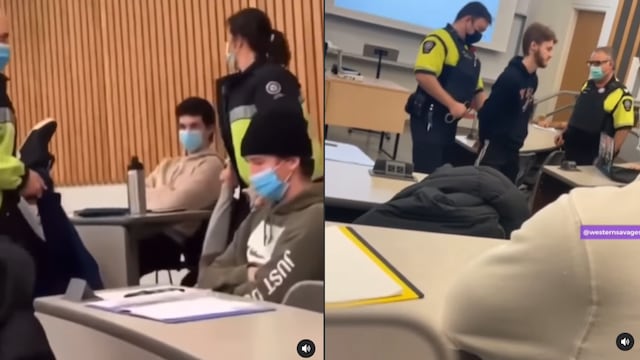 Policías se llevan cargado a un estudiante en medio de una clase por no usar mascarilla [VIDEO]
