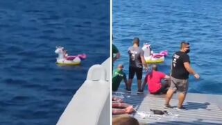 Rescatan a pequeña de cuatro años que fue arrastrada por el mar en su flotador de unicornio | VIDEO