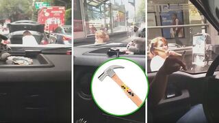 Mujer se "vengó" con martillo al sufrir el choque de su auto (VIDEO)
