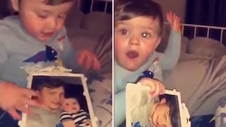 Bebito ve la foto de su padre fallecido y tiene sorprendente reacción (VIDEO)