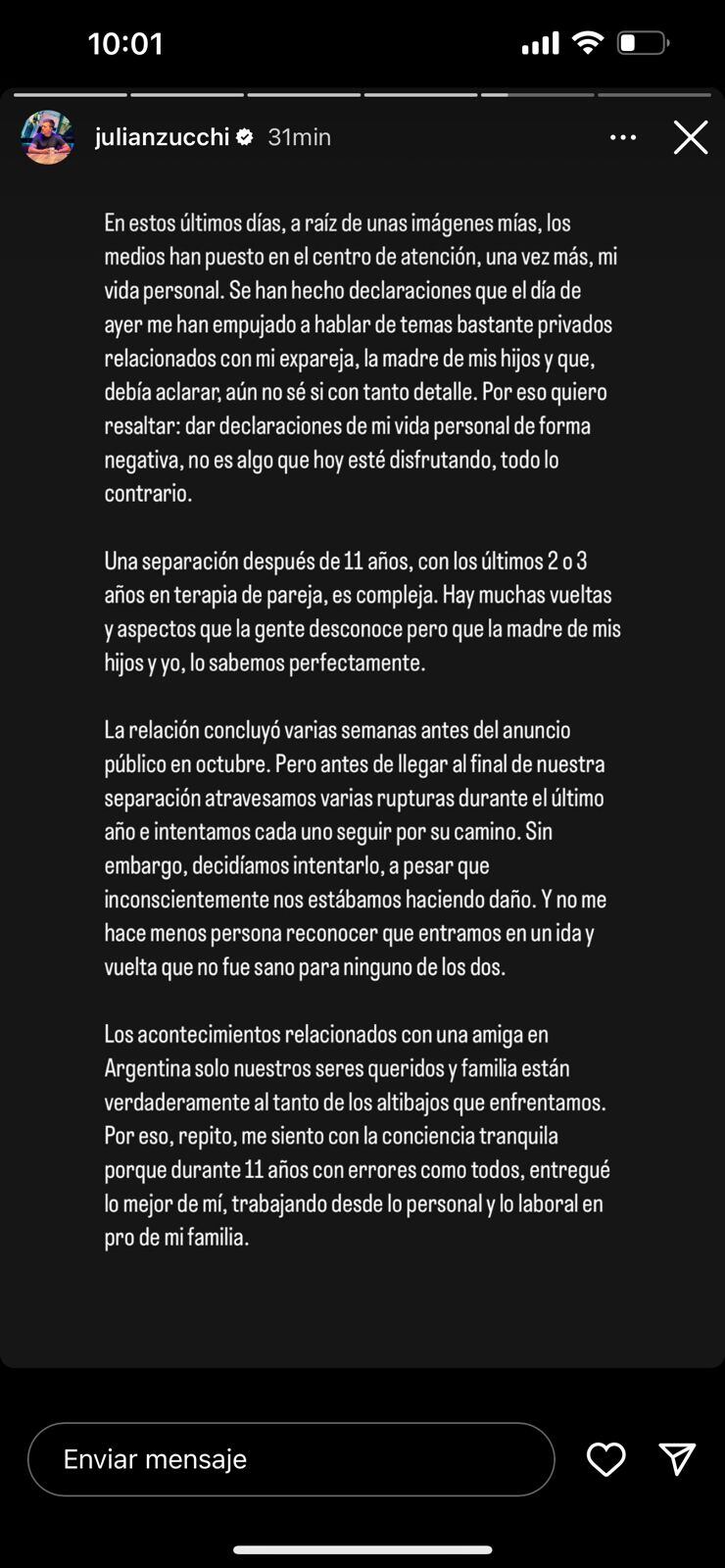 Comunicado de Julián Zucchi