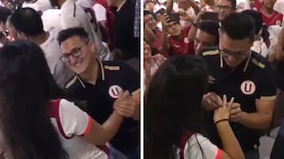 Hincha de Universitario de Deportes propone matrimonio a su enamorada en plena "Noche Crema" (VIDEO)