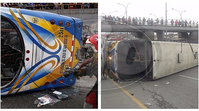 Cercado de Lima: 13 heridos deja volcadura de bus de transporte público (FOTOS Y VIDEO)