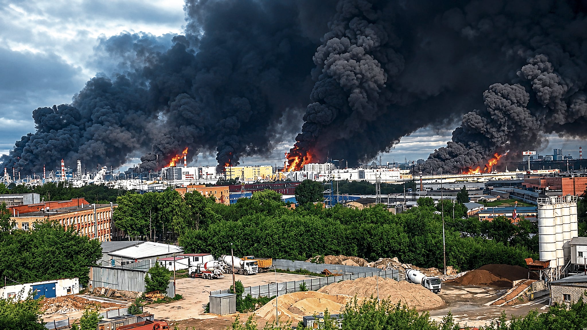 La refinería de Kapotnia, que proporciona el 40 % del combustible para Moscú, arde por los ataques.