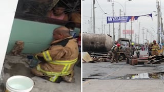 Bombero auxilia a perrito víctima de la explosión de un camión cisterna en Villa El Salvador | VIDEO 