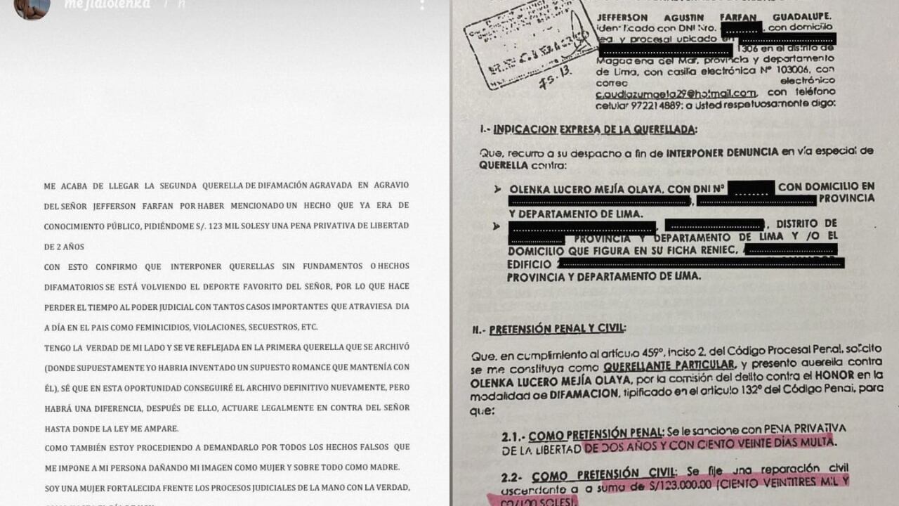 Demanda de Jefferson Farfán contra Olenka Mejía.
