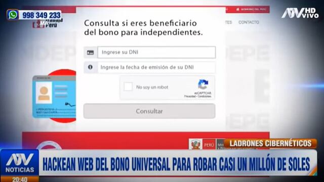 Denuncian que hackearon web del Bono Universal para robar casi un millón de soles│VIDEO