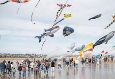 Cometas de colores compiten y “combaten” sobre la playa en festival de colores