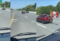 Automóvil con bandera peruana es captado en plena carretera de Estados Unidos