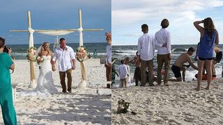 Interrumpió su boda en la playa para salvar a un joven que se estaba ahogando (FOTOS)