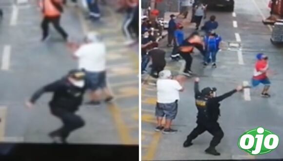 Policía celebra el gol de Perú