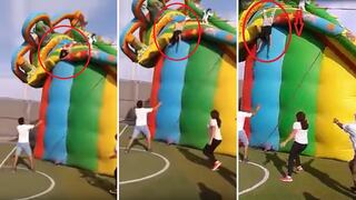 Juego infantil se desinfla y niñita cae 4 metros de altura (VIDEO)