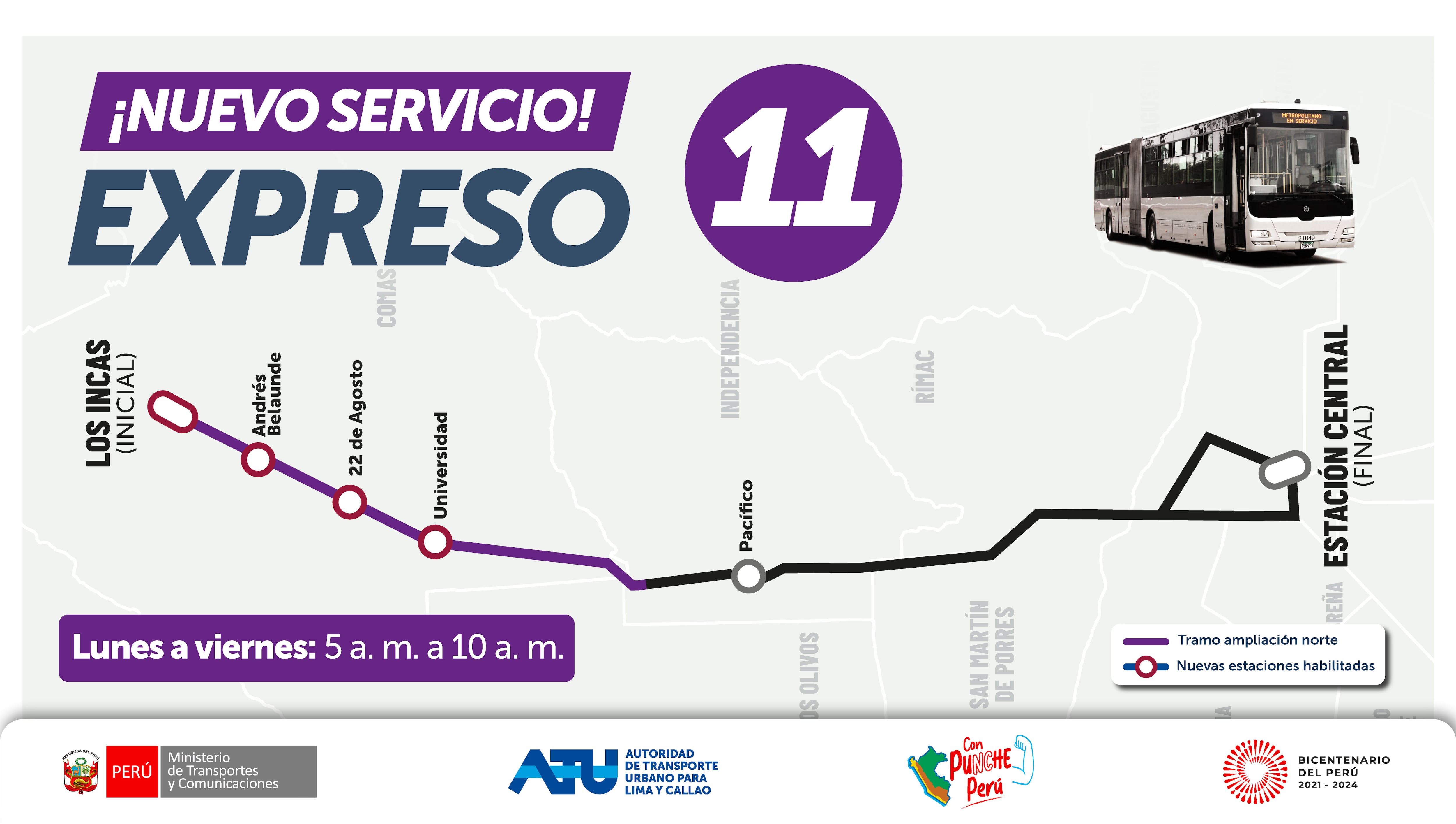 Ruta del nuevo Expreso 11. Foto: ATU.