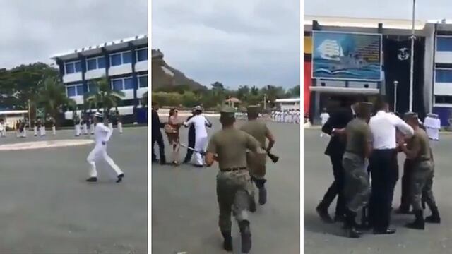 Jovencita se arrepintió de presentarse a la Marina en plena ceremonia (VIDEO)