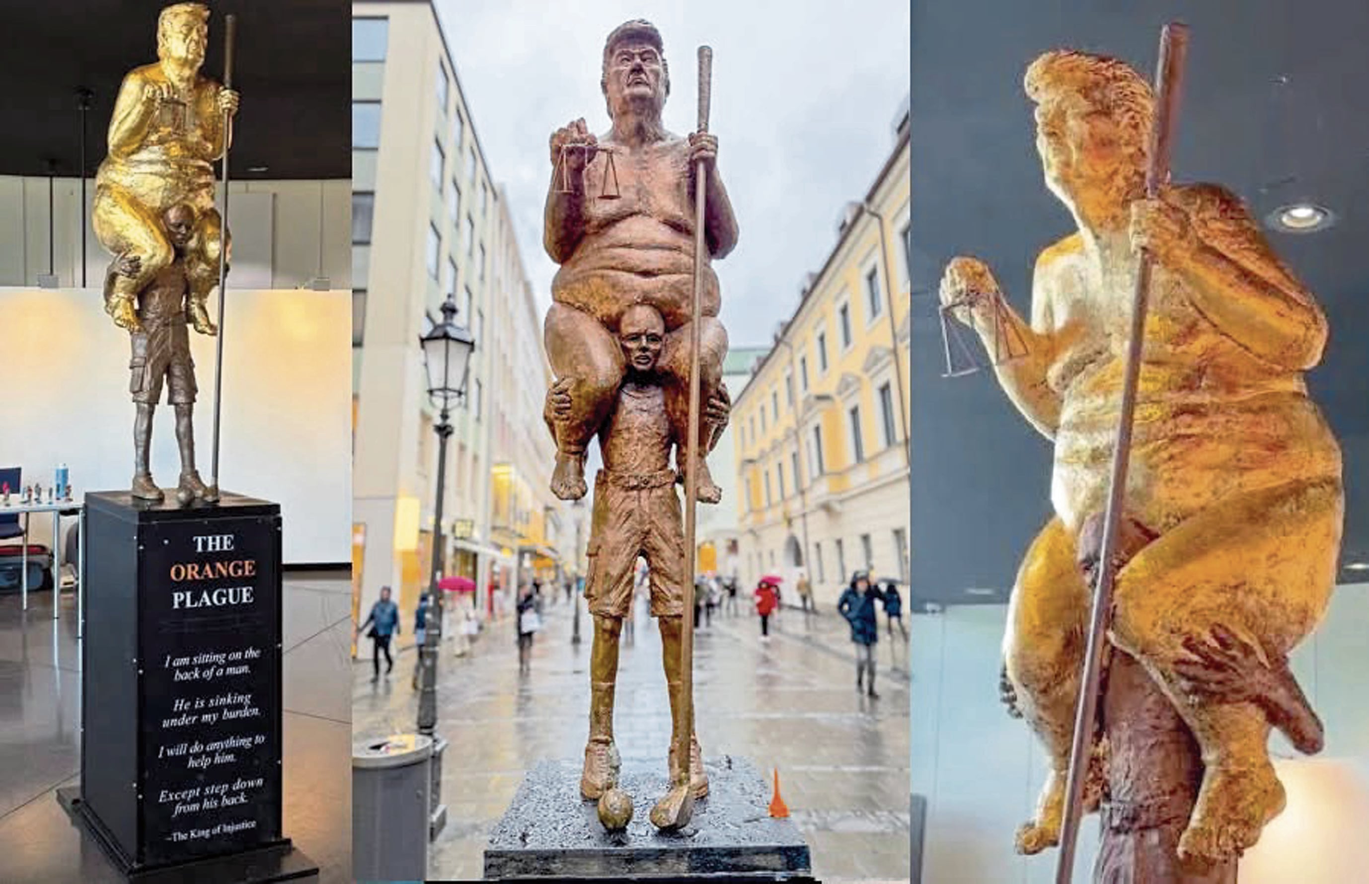 El presidente de Estados Unidos, Donald Trump, aparece desnudo en la estatua.