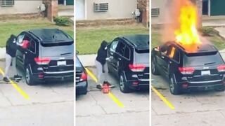 Mujer le prende fuego al carro de su expareja, sin embargo éste le explota en la cara | VIDEO 