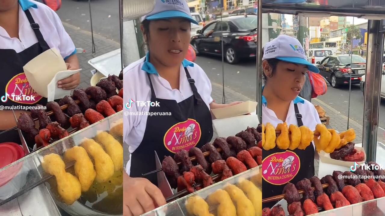 Peruana vende picarones de fresa y maíz morado. (Foto: composición EC)