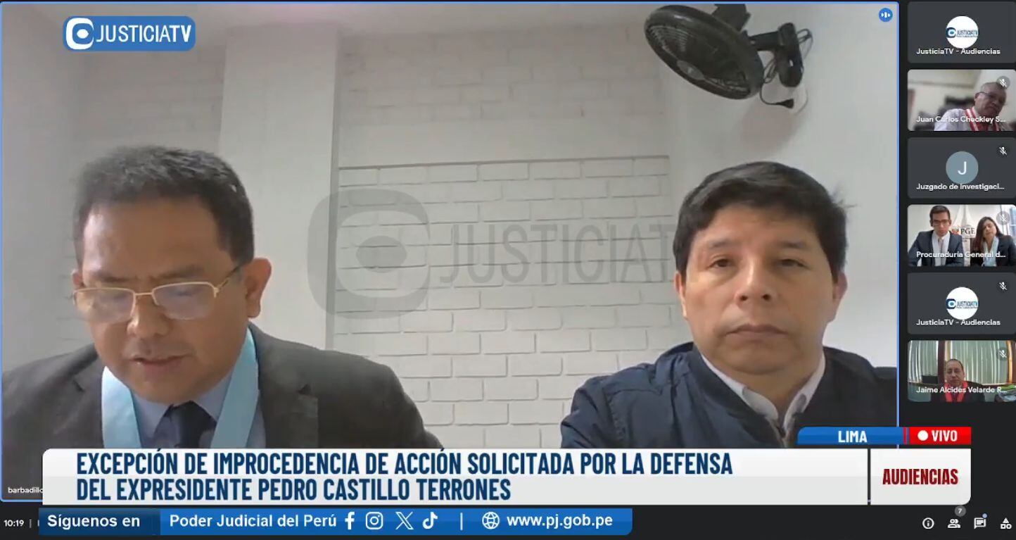 Pedro Castillo participó en la audiencia de manera virtual desde el Penal de Barbadillo. (Justicia TV)