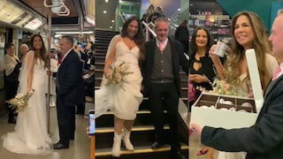 Pareja de recién casados se dirigió a su fiesta de bodas en el tren de Santiago de Chile
