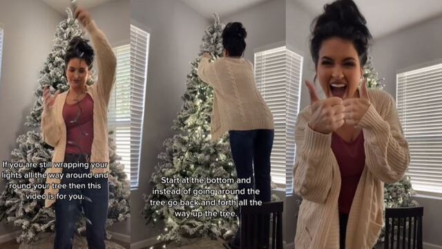 Madre muestra ingenioso truco para colgar las luces decorativas en el árbol de Navidad