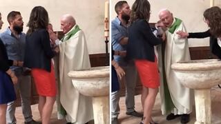 Sacerdote abofetea a un bebé durante un bautizo (VIDEO)