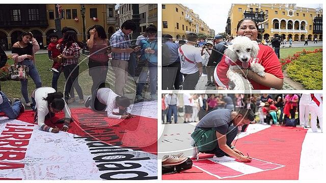 Perú a Rusia 2018: decenas llegan a la Plaza de Armas para firmar camiseta gigante (VIDEO)