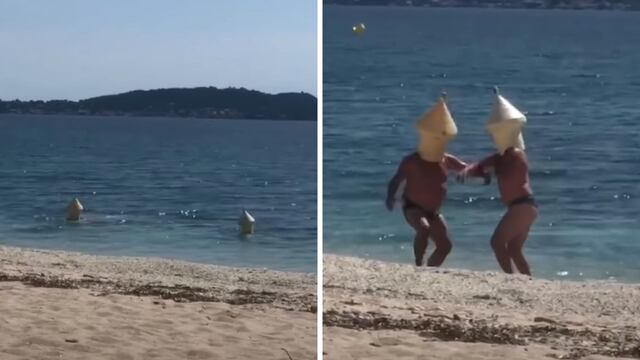 Dos hombres se visten de boyas para que no los descubran nadando en plena cuarentena