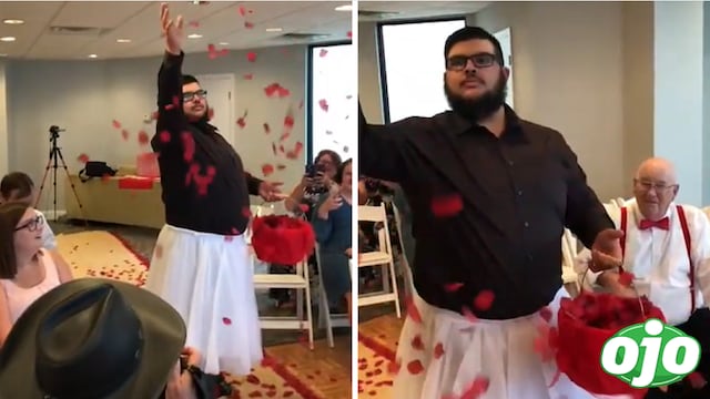 Hermano del novio hace de la niña de las flores en la boda y hasta luce un tutú | VIDEO