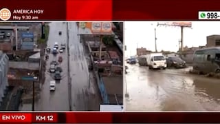 Carretera Central: reportan vías inundadas en el Km 12 tras caída de fuertes lluvias | VIDEO 