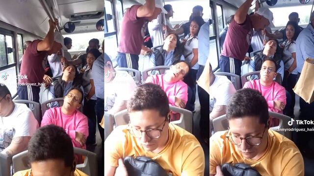 Hombre llega a su paradero e intenta bajar del autobús, pero fue impedido por pasajero que se quedó dormido