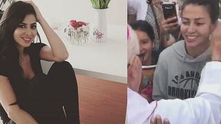 Claudia Ramírez se muestra feliz por la llegada del papa Francisco y recibe bendición (VIDEOS)