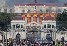 Hartos de la corrupción, queman Congreso y corretean a ministro calato