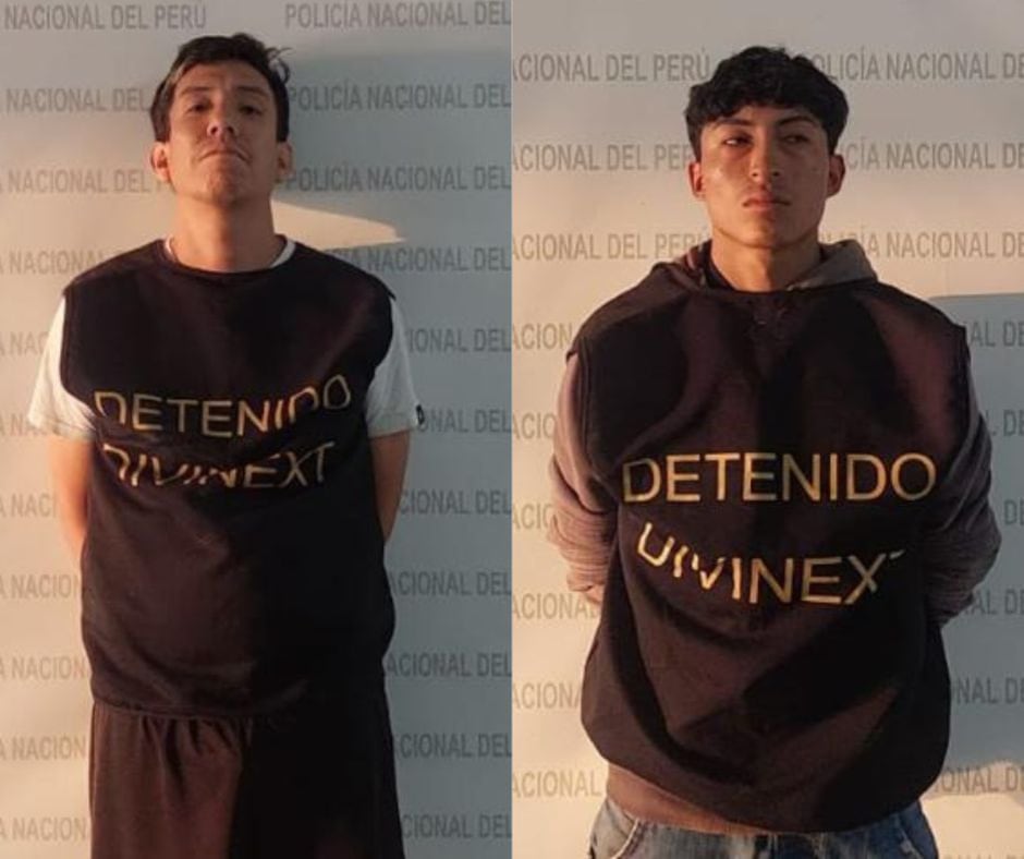 En un mototaxi cayeron Tito Dennis Dolier Ibarra (31), “Fierro” (der.), quien conducía en el momento de ser atrapado; y Leandro Smith Izquierdo Vásquez (23), “Izquierdo” (izq.).