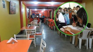 Niños estudian en un restaurante en Huancayo 