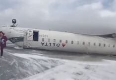 Avión con pasajeros aterriza en pista cubierta de hielo y acaba de cabeza