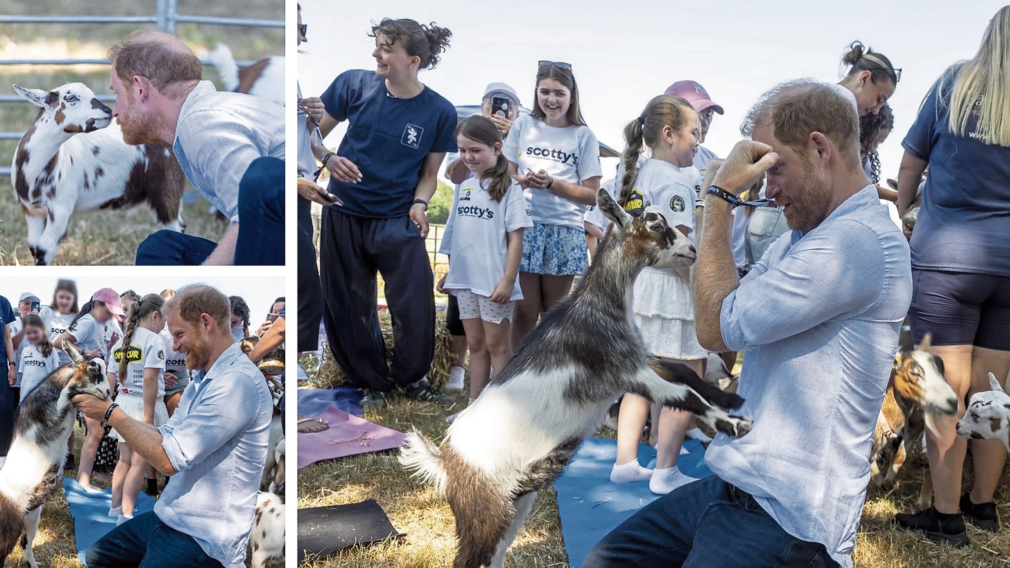 El príncipe Harry, duque de Sussex, disfrutó con sencillez al lado de cabras y niños.