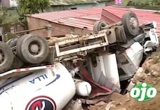 Mezcladora de cemento cae sobre vivienda y deja dos personas heridas en Villa María del Triunfo (VIDEO)