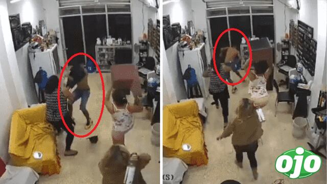 Ladrón ingresa a robar a peluquería, pero tres mujeres lo enfrentan hasta dejarlo sin polo | VIDEO