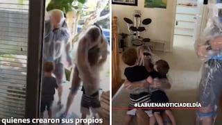 Coronavirus: abuelitos fabrican sus propios trajes de plástico para poder abrazar a sus nietos | VIDEO