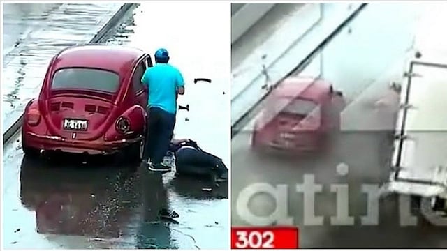 Lluvia en Lima: chofer embiste a motociclista en plena transmisión en vivo (VIDEO)