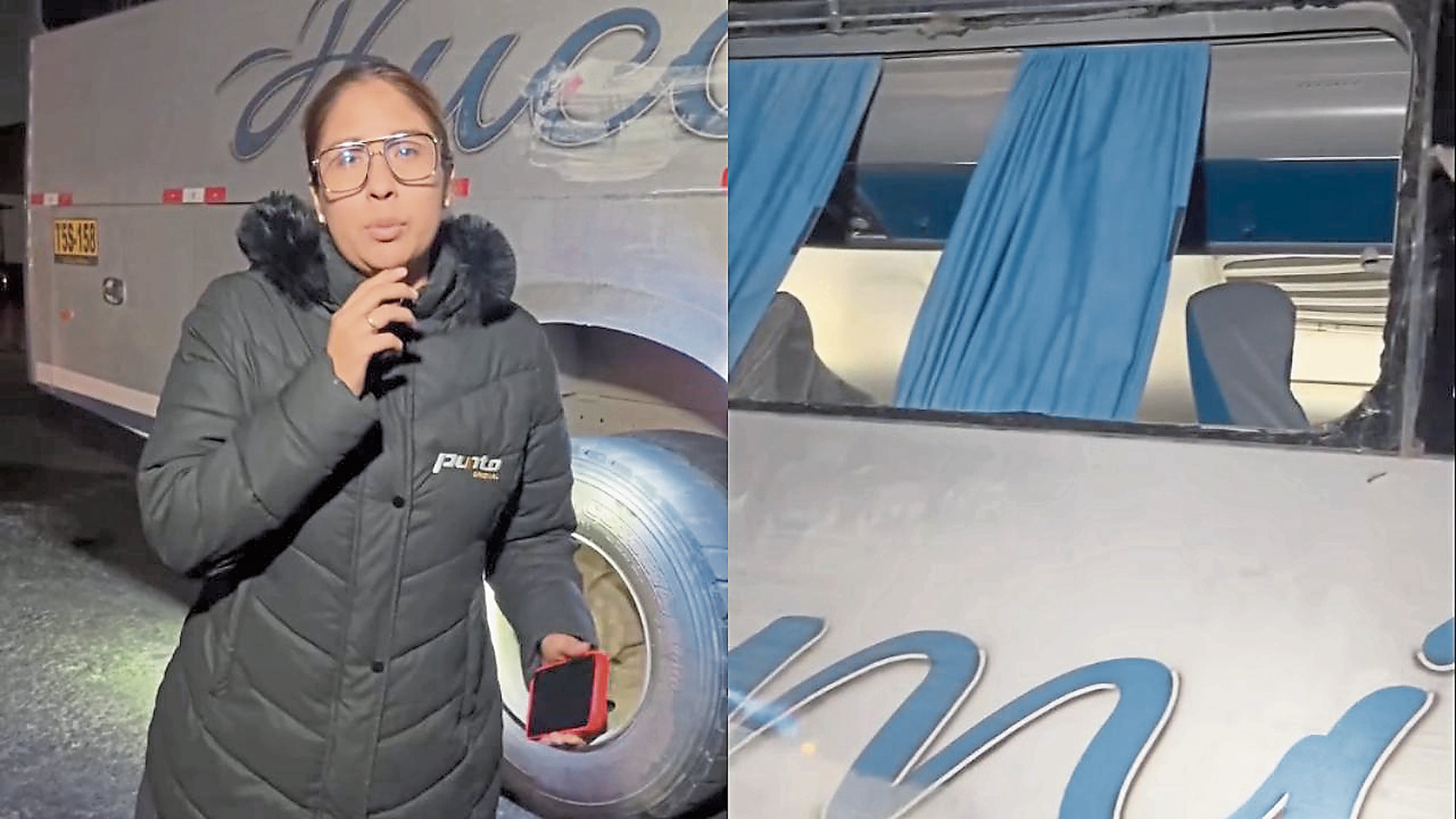 Desde Facebook y al lado del bus accidentado, Azucena Calvay informó a sus fans sobre lo sucedido y los tranquilizó.